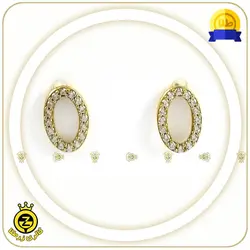 گوشواره چسبان طرح بیضی نگین دار-خرید گوشواره طلا بدون 9%مالیات از زرطلا