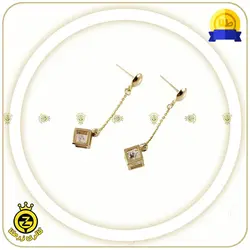 گوشواره مکعب تک آویز-خرید گوشواره طلا بدون 9%مالیات از زرطلا