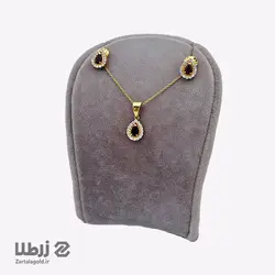 نیم ست طلا طرح نگین اتمی قرمز