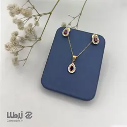 نیم ست طلا طرح نگین اتمی قرمز