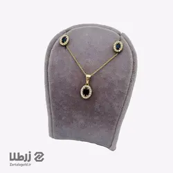 نیم ست طلا طرح نگین اتمی آبی