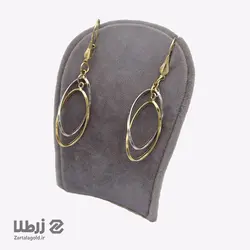 گوشواره طلا آویز طرح بیضی دو رنگ در هم کد E5199