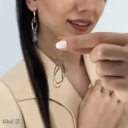 گوشواره طلا آویز طرح بیضی دو رنگ در هم کد E5199