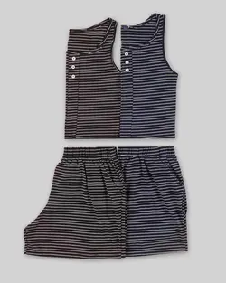 ست زنانه نیم تنه و شلوارک نخ پنبه راه راه