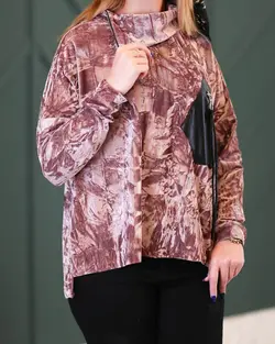 شومیز زنانه مخمل مدل جیب چرم