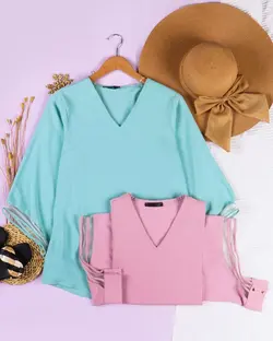 شومیز زنانه یقه هفت آستین تور