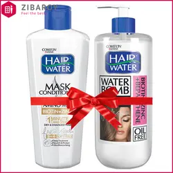 پک دو عددی ماسک مو هیر واتر کامان حاوی بیوتین و زینک و واتر بمب موی کامان حاوی زینک، بیوتین و بپانتین حجم 400 میل
