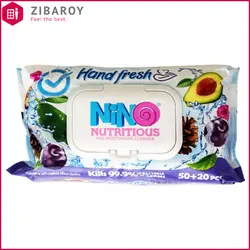 دستمال مرطوب میوه ای آنتی باکتریال حاوی عصاره کالندولا و آلوئه ورا نینو 70 عددی