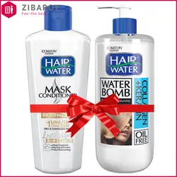 پک دو عددی ماسک مو هیر واتر کامان حاوی بیوتین و زینک و واتر بمب مو کامان حاوی کلاژن و کراتین حجم 400 میل