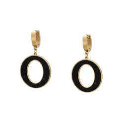 گوشواره با آویز گرد نگین مشکی