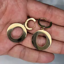 گوشواره با آویز گرد نگین مشکی