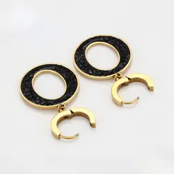 گوشواره با آویز گرد نگین مشکی