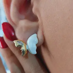 گوشواره پروانه ای میناکاری سفید