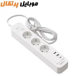 چند راهی 3 خانه برق ارت دار هادرون P343 با کابل 1.8 متری + شارژر USB و Type-C ا Hadron P343 3 Way Electricity Adapter 1.8M With 3 USB