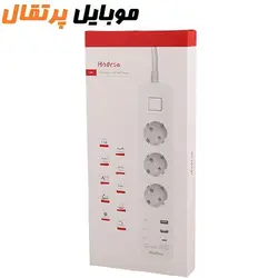 چند راهی 3 خانه برق ارت دار هادرون P343 با کابل 1.8 متری + شارژر USB و Type-C ا Hadron P343 3 Way Electricity Adapter 1.8M With 3 USB