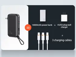 پاوربانک فست شارژ یوسمز USAMS 3IN1 Quick Charge Powerbank CD172 به همراه دوشاخه و کابل با ظرفیت 10000mAh