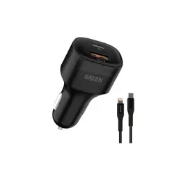 شارژر فندکی 2 پورت گرین لیون مدل Green Lion Car Charger Dual Port GNCQC3PDUBK با توان 20W به همراه کابل لایتنینگ