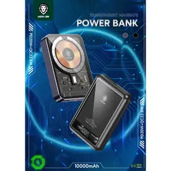 پاور بانک مگنتی گرین لیون مدل Green Lion Transparent Magsafe Power Bank GNTPMGPB با ظرفیت 10000mAh