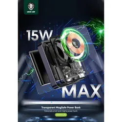 پاور بانک مگنتی گرین لیون مدل Green Lion Transparent Magsafe Power Bank GNTPMGPB با ظرفیت 10000mAh