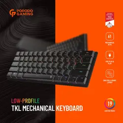 کیبورد مکانیکال گیمینگ پرودو مدل Porodo Gaming Low-Profile TKL Mechanical Keyboard PDX218-BK