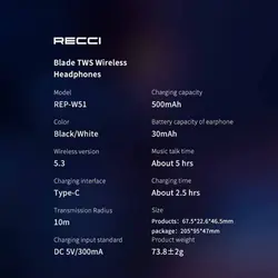 هندزفری گیمینگ بی سیم رچی مدل Recci RAZOR Gaming Earphones REP-W51