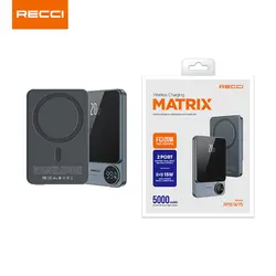 پاوربانک مگنتی رچی مدل Recci RPB-W15 Matrix Power Bank با ظرفیت 5000mAh