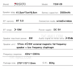 اسپیکر بلوتوث RGB یسیدو مدل YESIDO YSW09