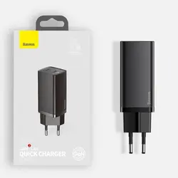 شارژر دیواری فست شارژ باسئوس Baseus GaN2 Lite Quick Charger Type-C USB-A CCGAN2L-B توان 65 وات