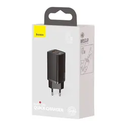 شارژر دیواری فست شارژ باسئوس Baseus GaN2 Lite Quick Charger Type-C USB-A CCGAN2L-B توان 65 وات