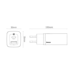 شارژر دیواری فست شارژ باسئوس Baseus GaN2 Lite Quick Charger Type-C USB-A CCGAN2L-B توان 65 وات