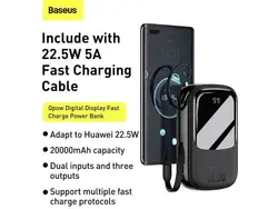 پاور بانک فست شارژ باسئوس Baseus Qpow Digital Display PPQD-I با توان 22.5W و ظرفیت 20000mAh و کابل متصل Type-C