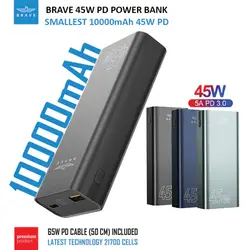 پاور بانک 10000 میلی آمپر مدل Brave 10000 mAh 45W PD Power Bank BPB-01 با توان 45W