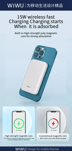 پاور بانک 10000mAh مگنتی ویوو مدل Wiwu Snap Cube Magnetic 10000mAh Wireless