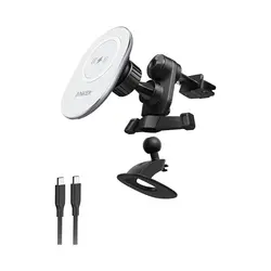 پایه نگهدارنده گوشی و شارژر وایرلس انکر مدل Anker PowerWave Magnetic Charging Car Mount A2931 توان 10 وات