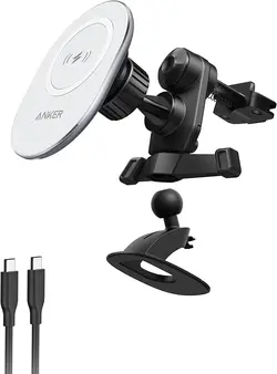 پایه نگهدارنده گوشی و شارژر وایرلس انکر مدل Anker PowerWave Magnetic Charging Car Mount A2931 توان 10 وات