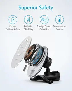 پایه نگهدارنده گوشی و شارژر وایرلس انکر مدل Anker PowerWave Magnetic Charging Car Mount A2931 توان 10 وات