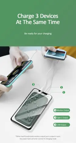 پاوربانک وایرلس شارژ سریع یوسمز USAMS US-CD146 Wireless Fast Charging Power Bank ظرفیت 10000mAh