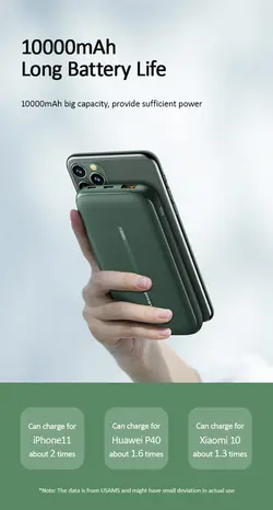 پاوربانک وایرلس شارژ سریع یوسمز USAMS US-CD146 Wireless Fast Charging Power Bank ظرفیت 10000mAh