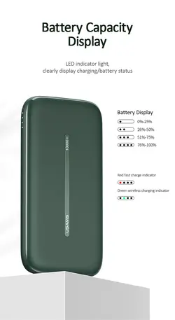 پاوربانک وایرلس شارژ سریع یوسمز USAMS US-CD146 Wireless Fast Charging Power Bank ظرفیت 10000mAh