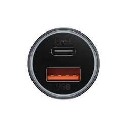 شارژر فندکی باسئوس مدل Baseus Golden Contactor Max Dual Fast Charger Car Charger U+C CGJM000103 با توان 60W