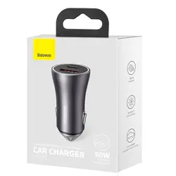 شارژر فندکی باسئوس مدل Baseus Golden Contactor Max Dual Fast Charger Car Charger U+C CGJM000103 با توان 60W