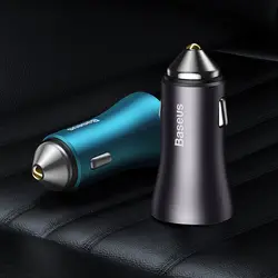 شارژر فندکی باسئوس مدل Baseus Golden Contactor Max Dual Fast Charger Car Charger U+C CGJM000103 با توان 60W