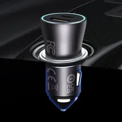 شارژر فندکی باسئوس مدل Baseus Golden Contactor Max Dual Fast Charger Car Charger U+C CGJM000103 با توان 60W