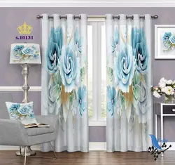 پرده پانچ گلدار طرح گل آبی S10131