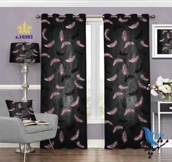 پرده پانچ پذیرایی طرح پر صورتی S10302