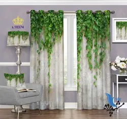 پرده پانچ گلدار طرح برگ آویز S10374