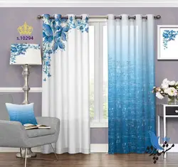 پرده پانچ گلدار طرح گل آبی S10294