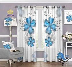 پرده پانچ گلدار طرح گل آبی S10236