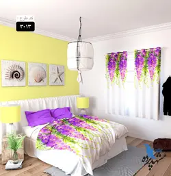 پرده پانچ اتاق خواب طرح گل بنفشه کد 3013