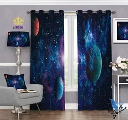 پرده پانچ مدرن طرح سیارات در فضا کد s9036
